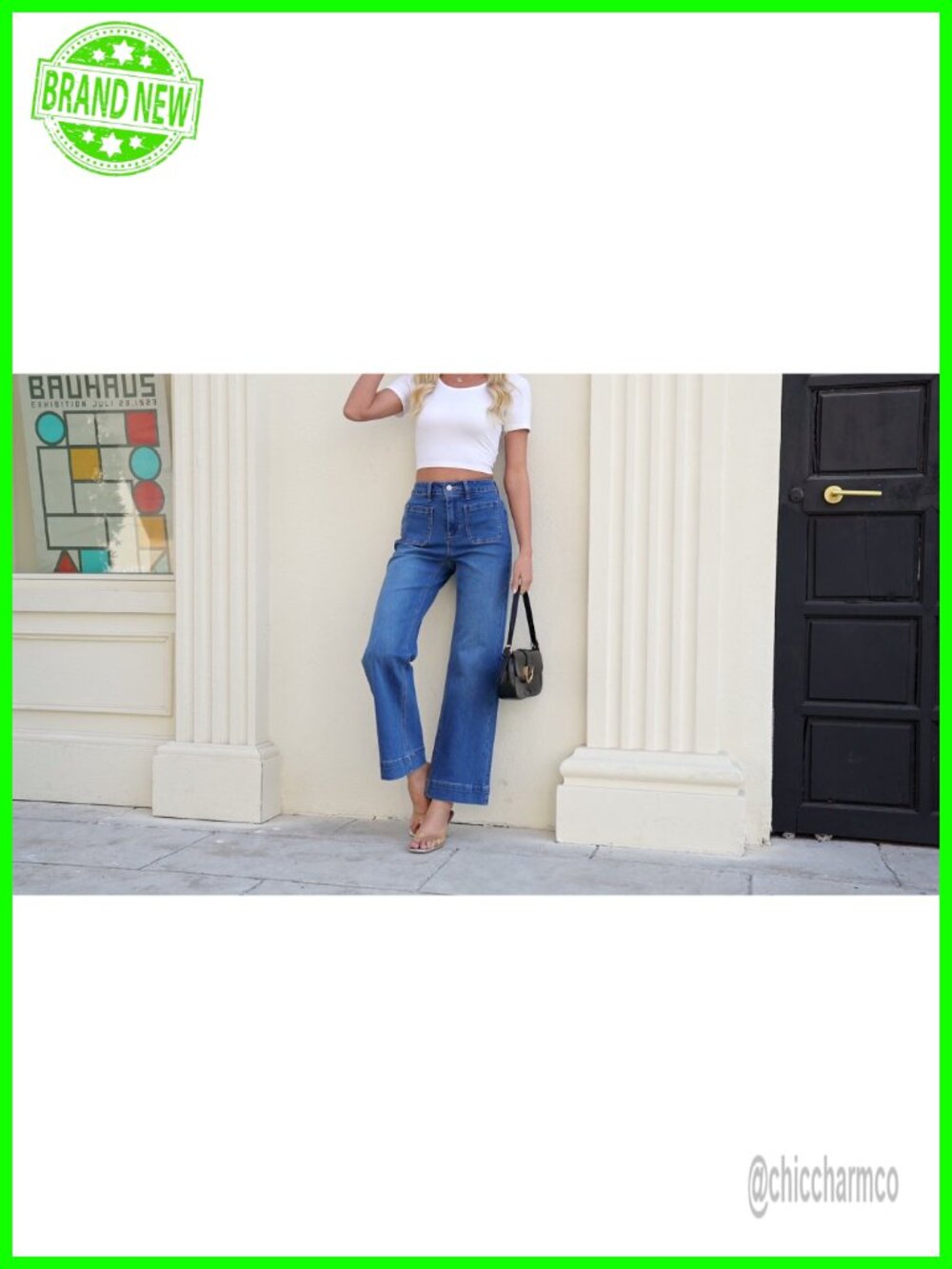 High Waisted Stretch Wide Leg Jeans Casual Fit Tummy Control - Picture 6 of 6